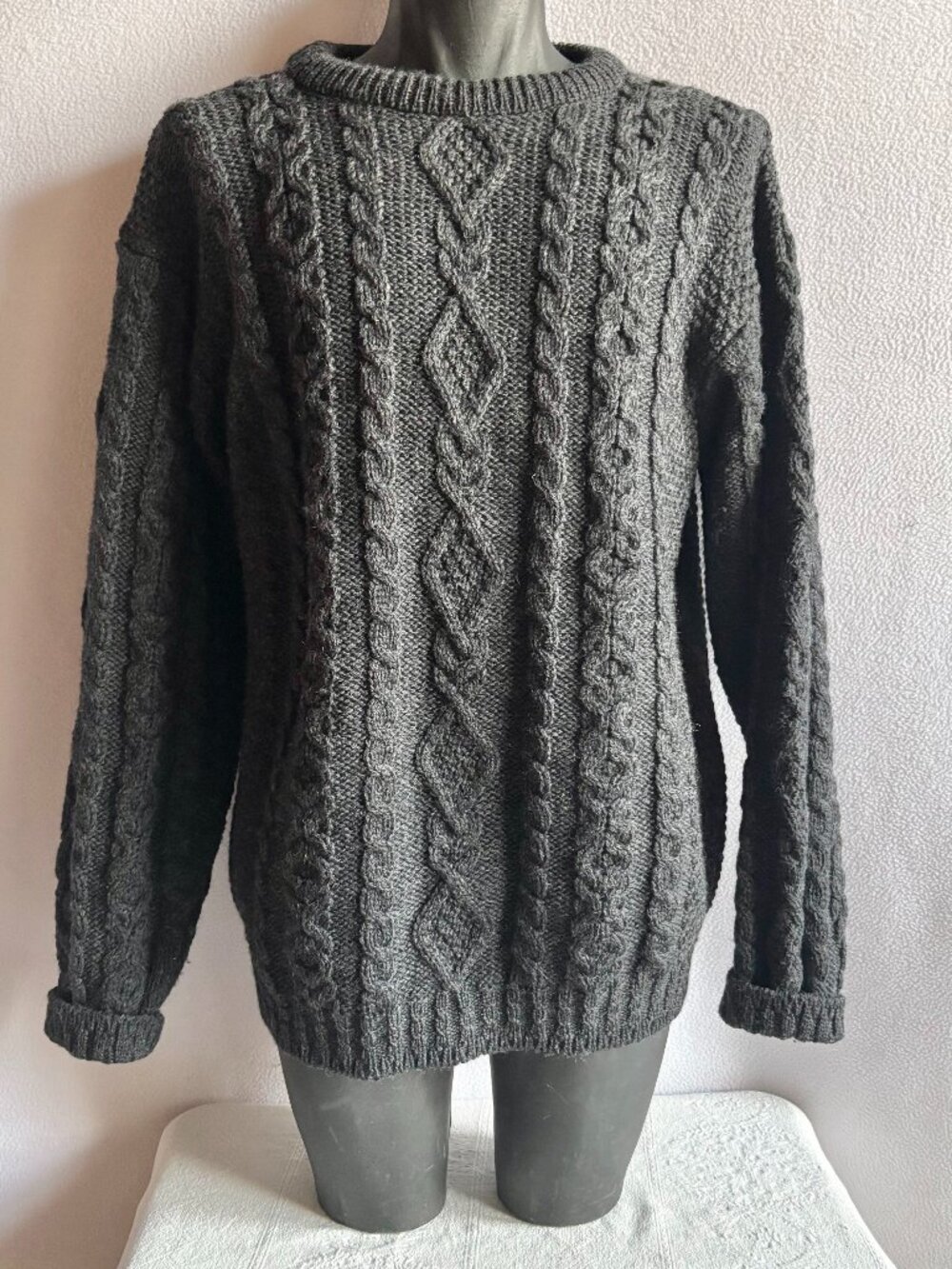L.L. Bean Gray Irish Wool Cable Knit Fisherman's Sweater